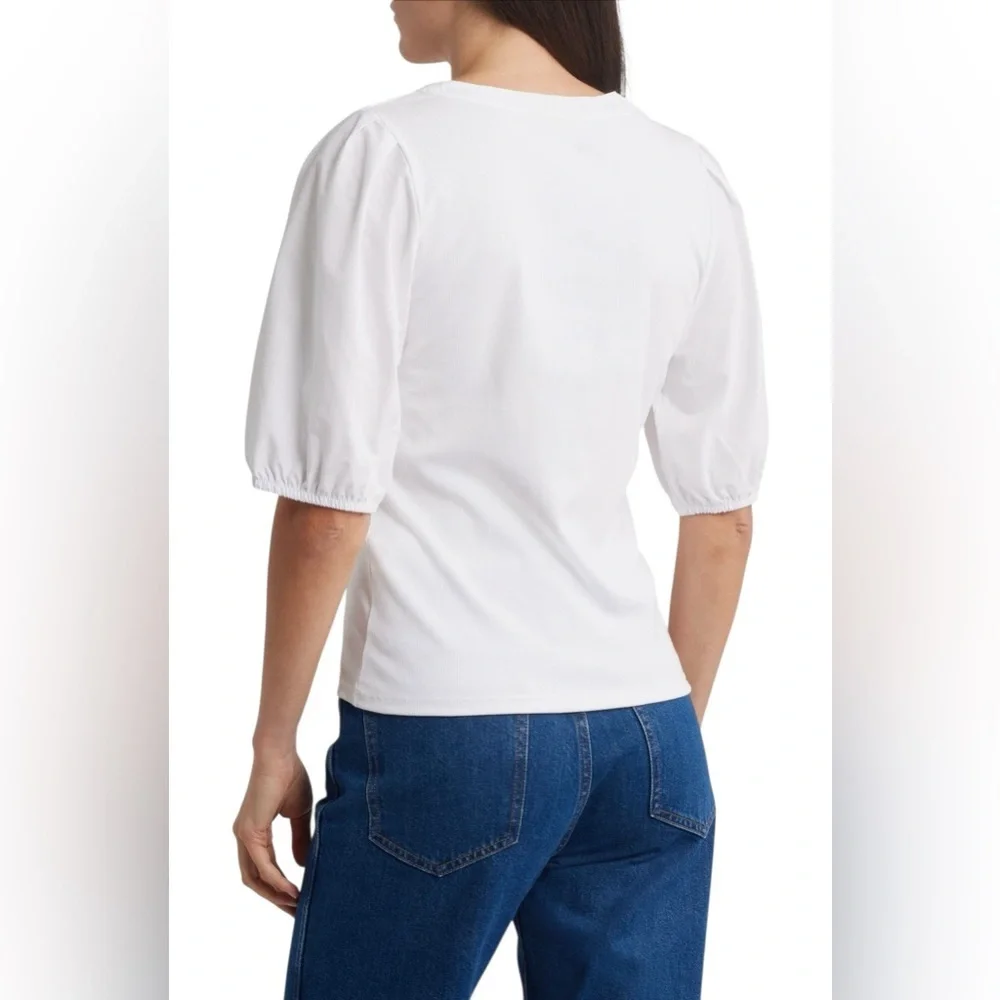 MADEWELL V-Neck Puff Sleeved Mixy Top Blouse NWT XXS Classic White